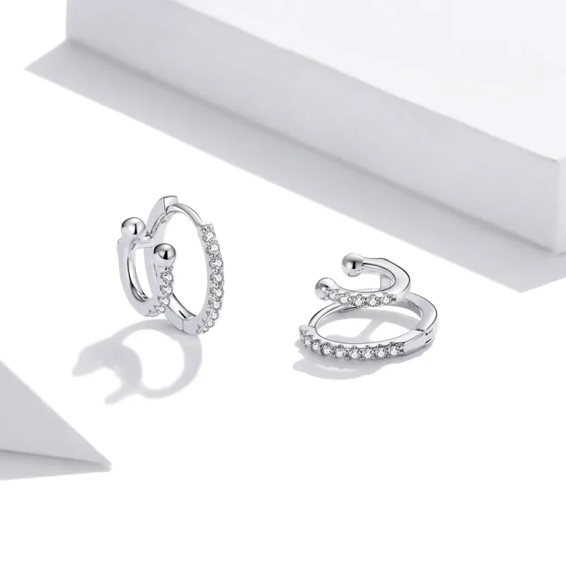 (image for) Pandora Style Silver Hoop Earrings, Shining - SCE1118 - View 3