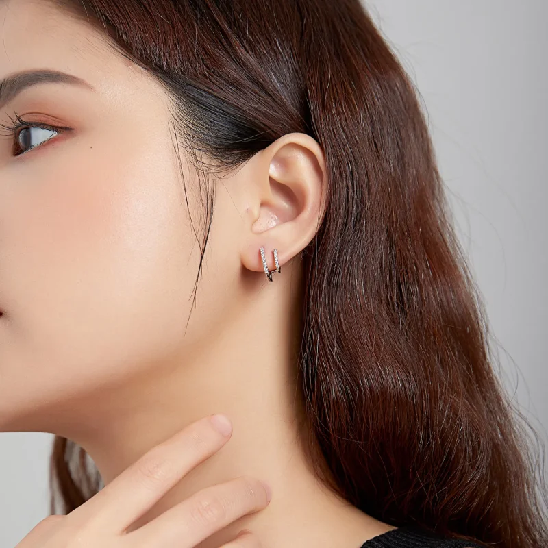 (image for) Pandora Style Silver Hoop Earrings, Shining - SCE1118 - View 5