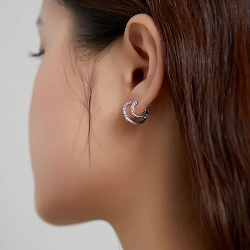 (image for) Pandora Style Silver Hoop Earrings, Shining - SCE1118 - View 7