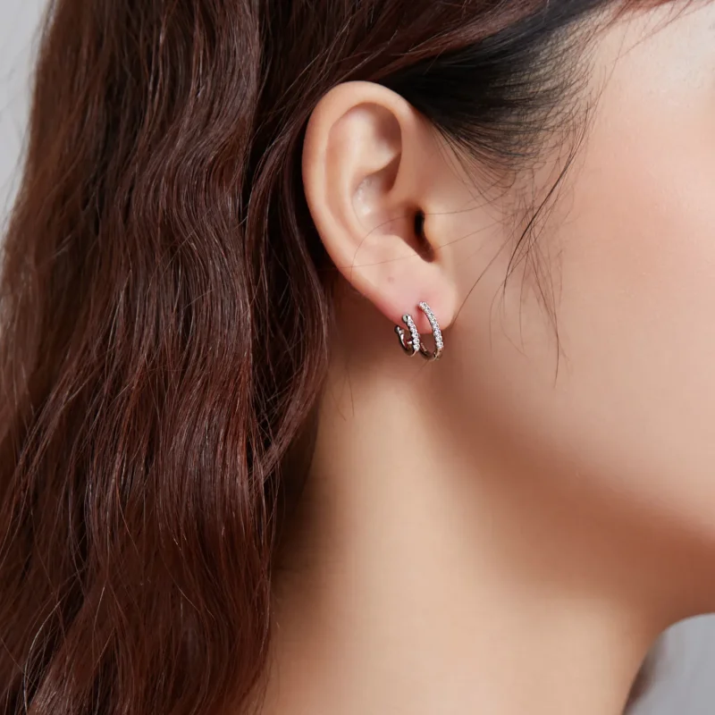 (image for) Pandora Style Silver Hoop Earrings, Shining - SCE1118 - View 8