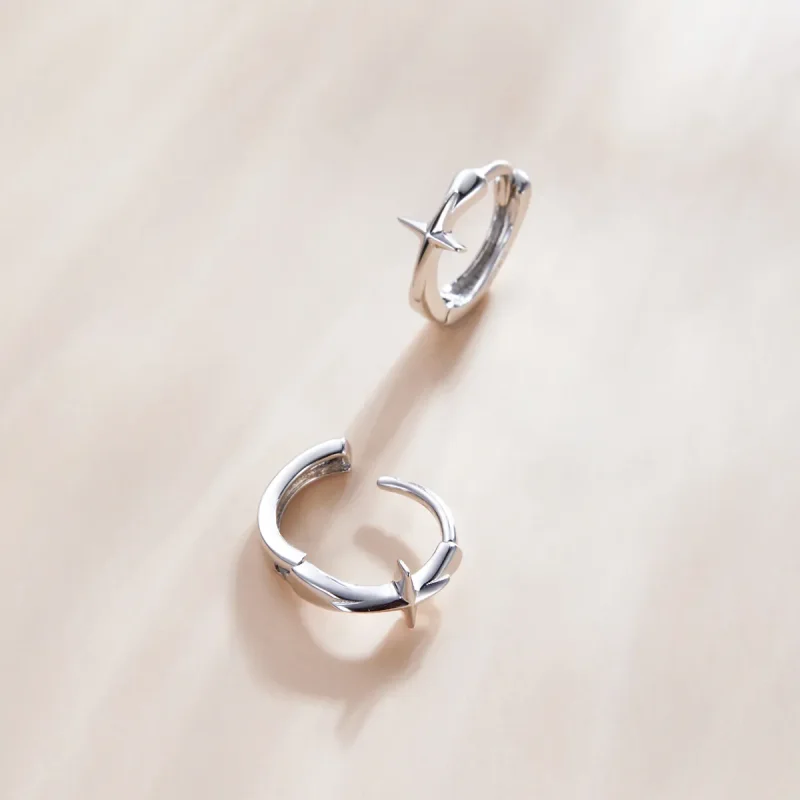 (image for) Pandora Style Silver Hoop Earrings, Shining Star - SCE1045 - View 2