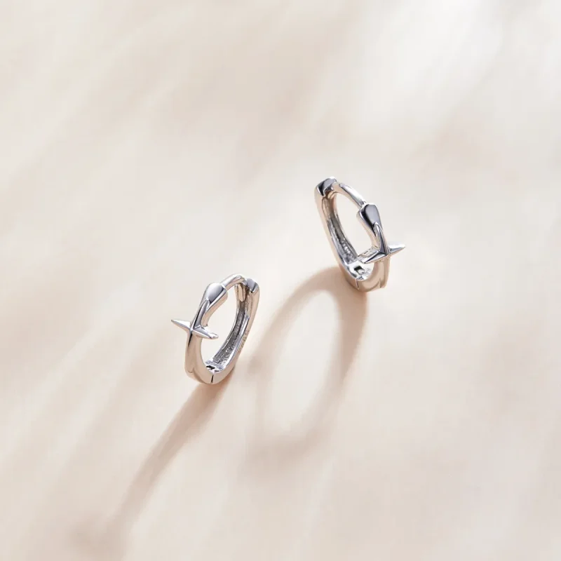 (image for) Pandora Style Silver Hoop Earrings, Shining Star - SCE1045 - View 3