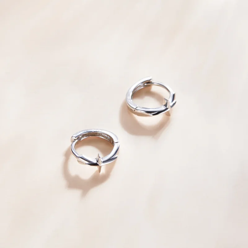 (image for) Pandora Style Silver Hoop Earrings, Shining Star - SCE1045 - View 4