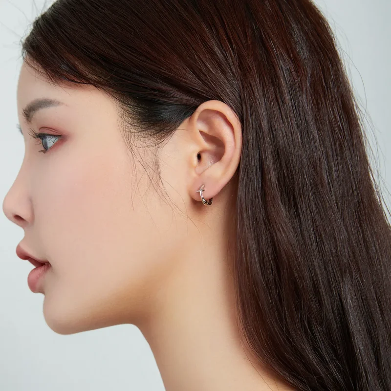 (image for) Pandora Style Silver Hoop Earrings, Shining Star - SCE1045 - View 6