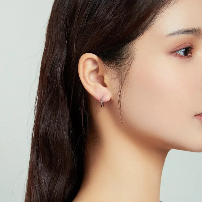 (image for) Pandora Style Silver Hoop Earrings, Shining Star - SCE1045 - View 7