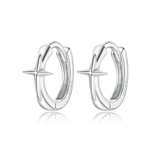 (image for) Pandora Style Silver Hoop Earrings, Shining Star - SCE1045