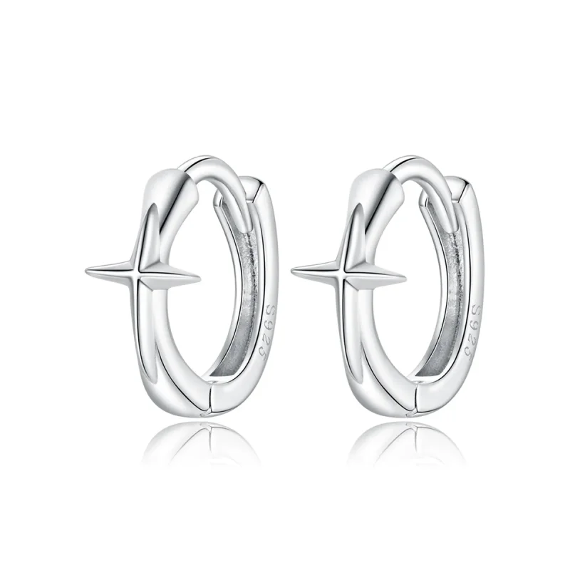 (image for) Pandora Style Silver Hoop Earrings, Shining Star - SCE1045 - Product Image