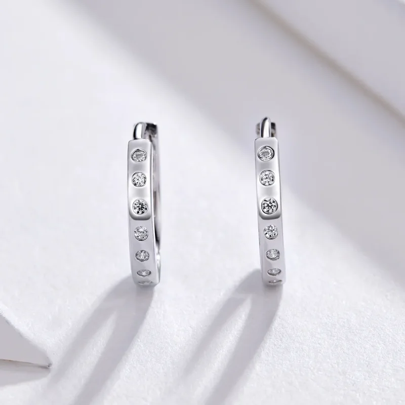 (image for) Pandora Style Silver Hoop Earrings, Simple - BSE101 - View 2