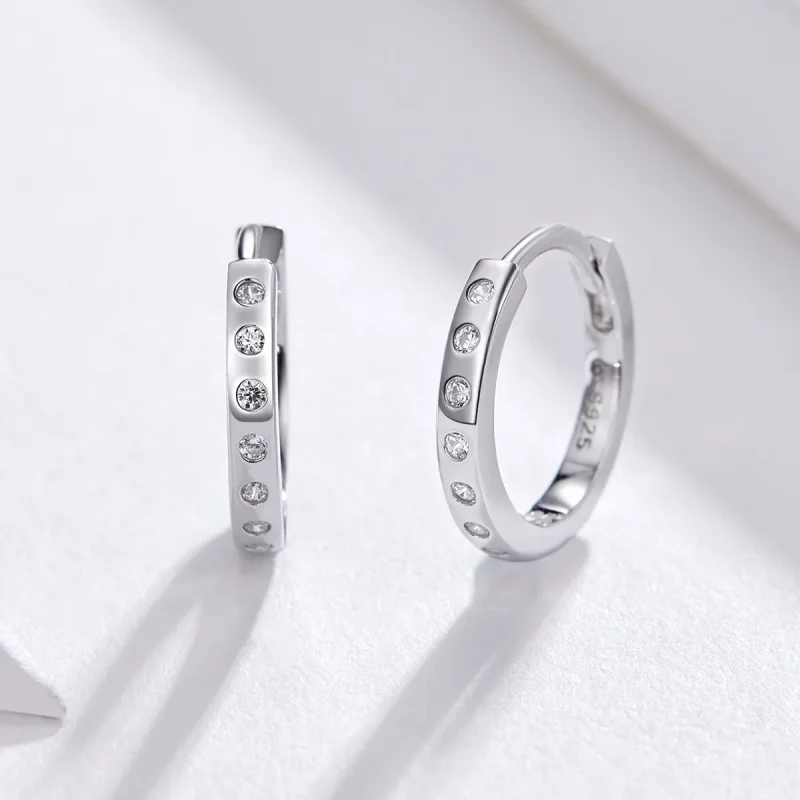 (image for) Pandora Style Silver Hoop Earrings, Simple - BSE101 - View 3