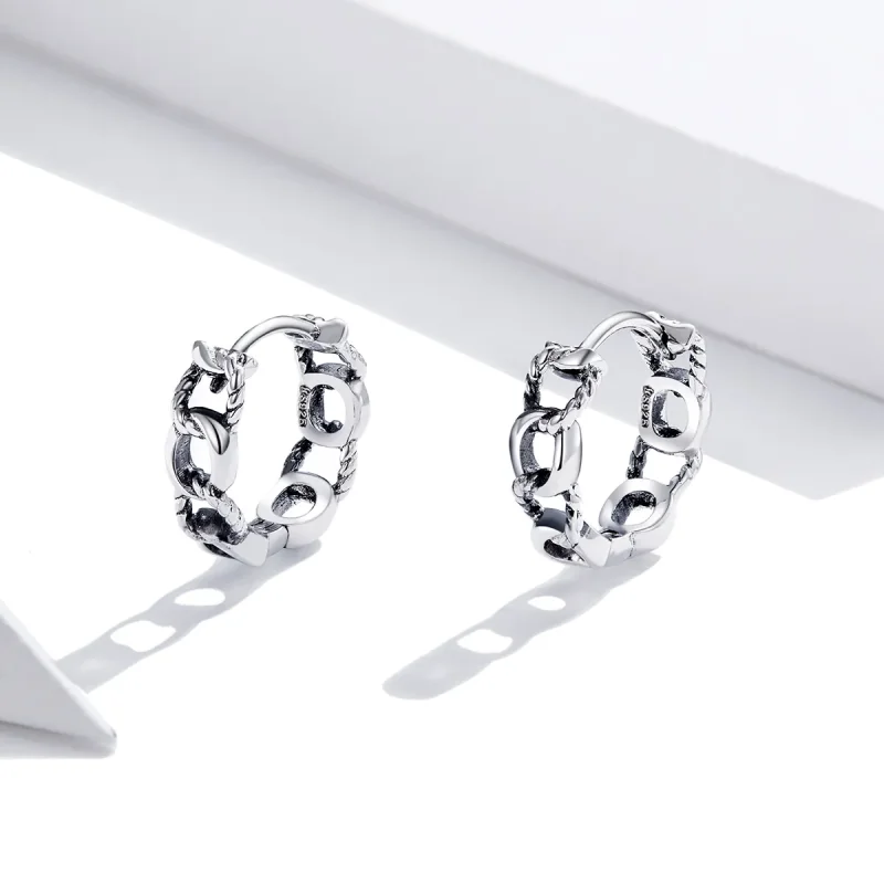 (image for) Pandora Style Silver Hoop Earrings, Simple Chain - SCE960 - View 3