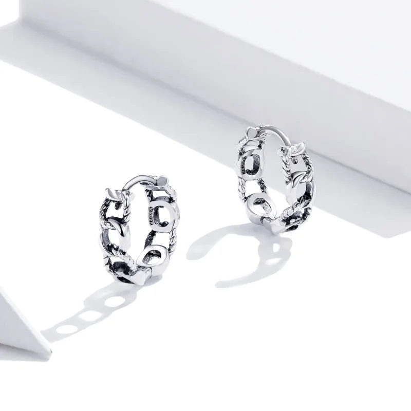 (image for) Pandora Style Silver Hoop Earrings, Simple Chain - SCE960 - View 4