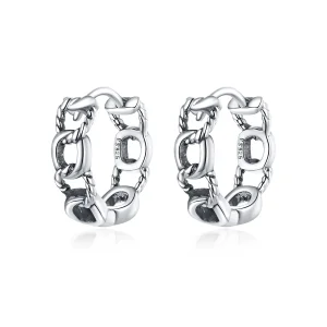(image for) Pandora Style Silver Hoop Earrings, Simple Chain - SCE960