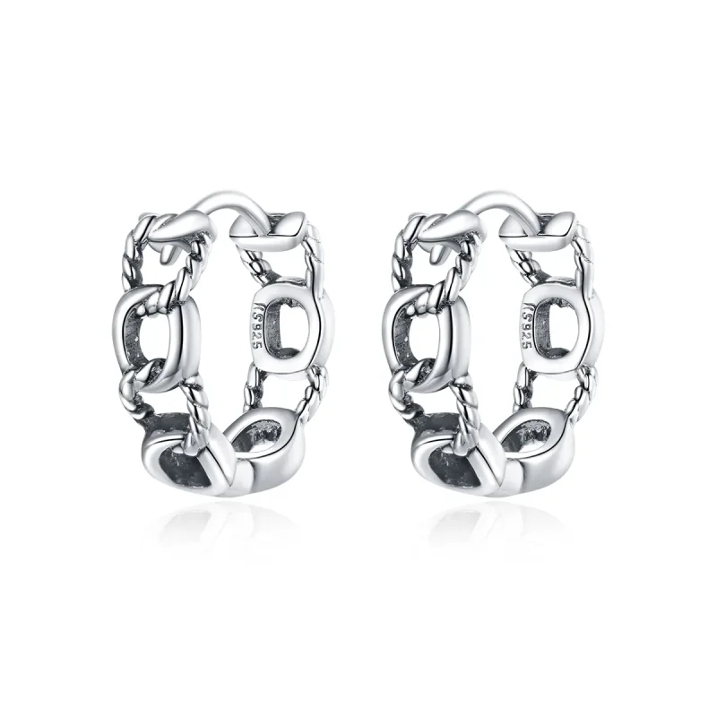 (image for) Pandora Style Silver Hoop Earrings, Simple Chain - SCE960 - Product Image