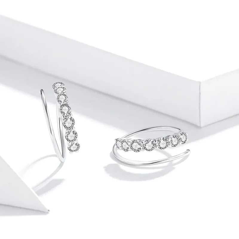 (image for) Pandora Style Silver Hoop Earrings, Simple Geometry - SCE931 - View 3