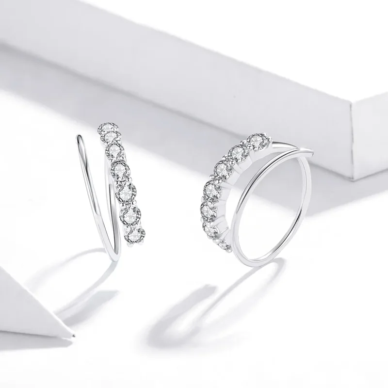 (image for) Pandora Style Silver Hoop Earrings, Simple Geometry - SCE931 - View 4