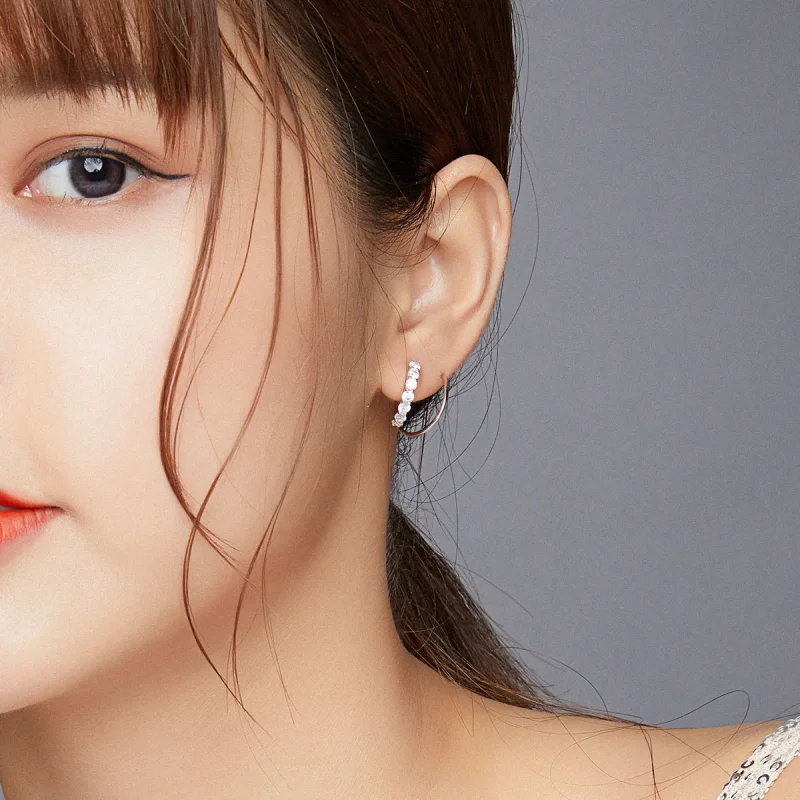 (image for) Pandora Style Silver Hoop Earrings, Simple Geometry - SCE931 - View 5