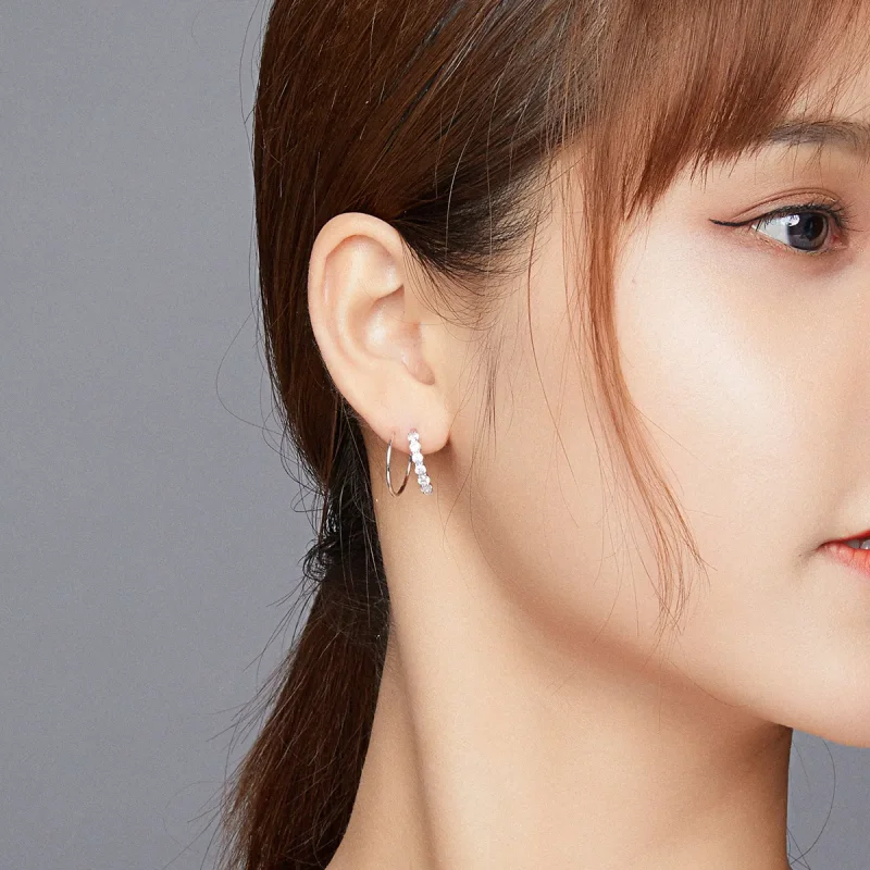 (image for) Pandora Style Silver Hoop Earrings, Simple Geometry - SCE931 - View 6