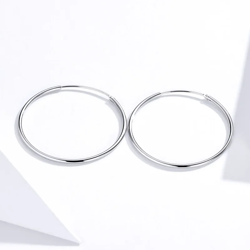 (image for) Pandora Style Silver Hoop Earrings, Simple Line - SCE710 - View 3