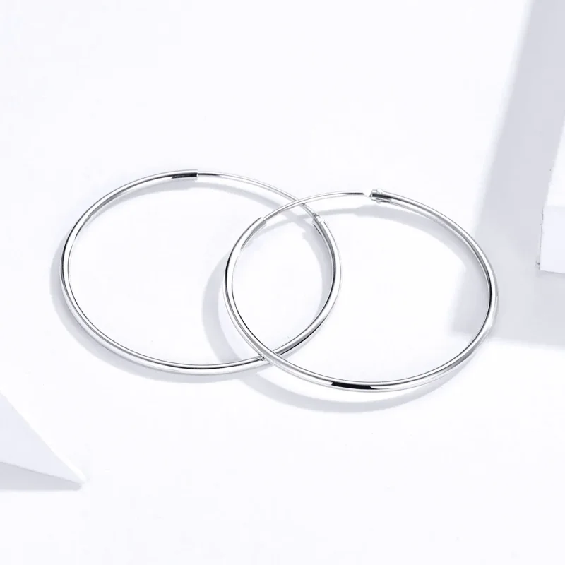 (image for) Pandora Style Silver Hoop Earrings, Simple Line - SCE710 - View 4