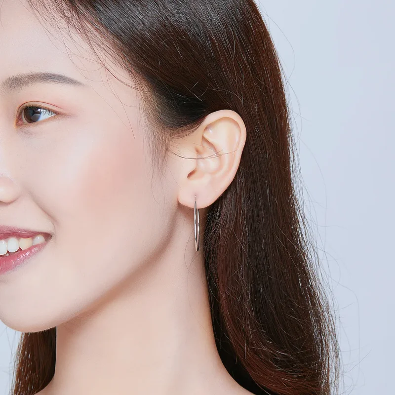 (image for) Pandora Style Silver Hoop Earrings, Simple Line - SCE710 - View 7