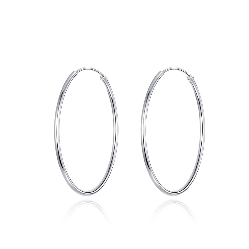 (image for) Pandora Style Silver Hoop Earrings, Simple Line - SCE710 - Product Image