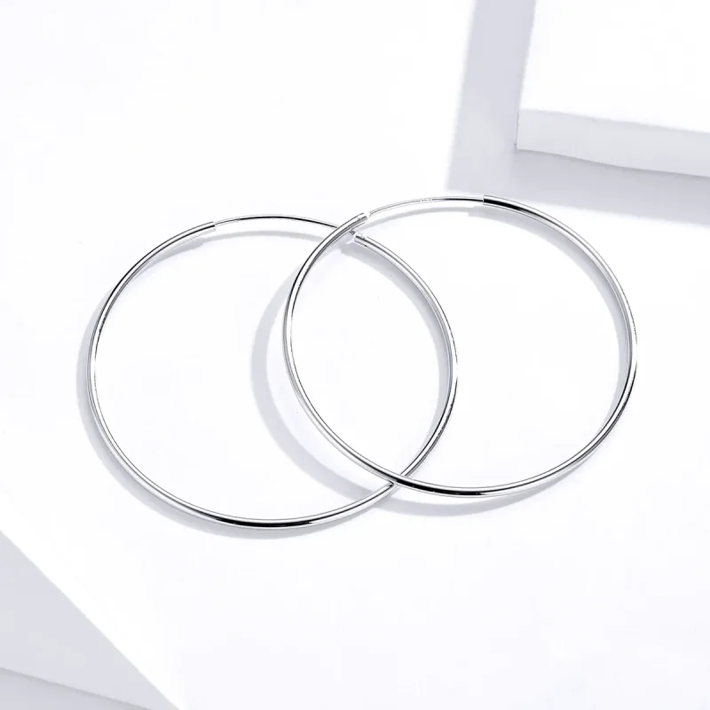 (image for) Pandora Style Silver Hoop Earrings, Simple Line - SCE711 - View 2