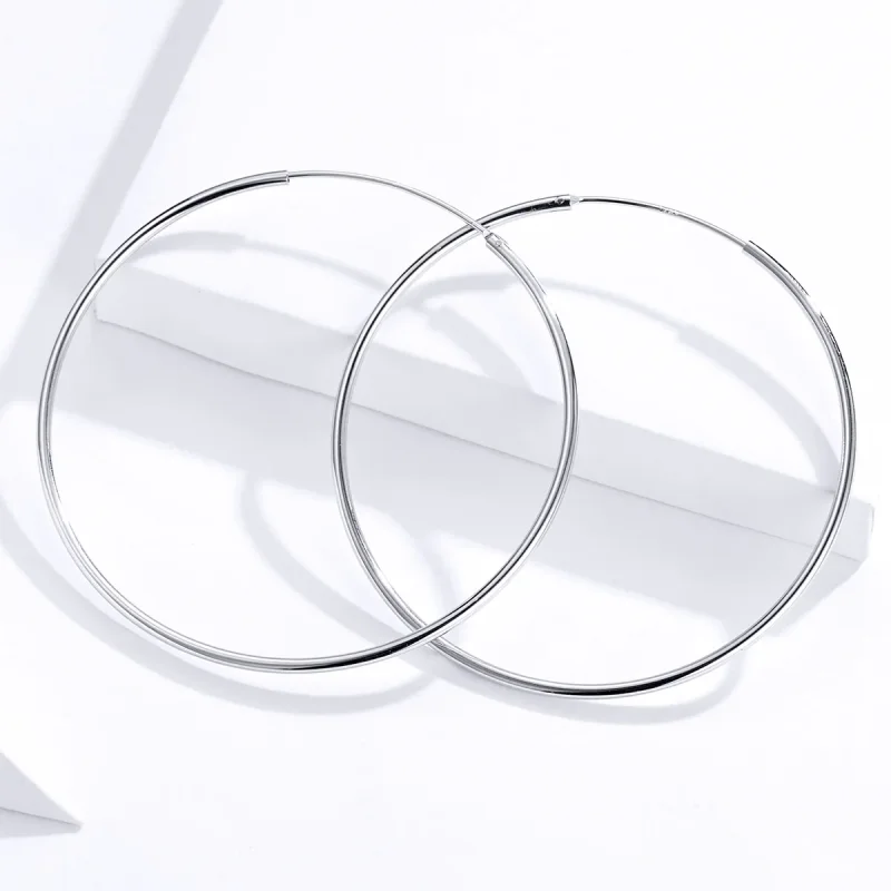 (image for) Pandora Style Silver Hoop Earrings, Simple Line - SCE711 - View 3