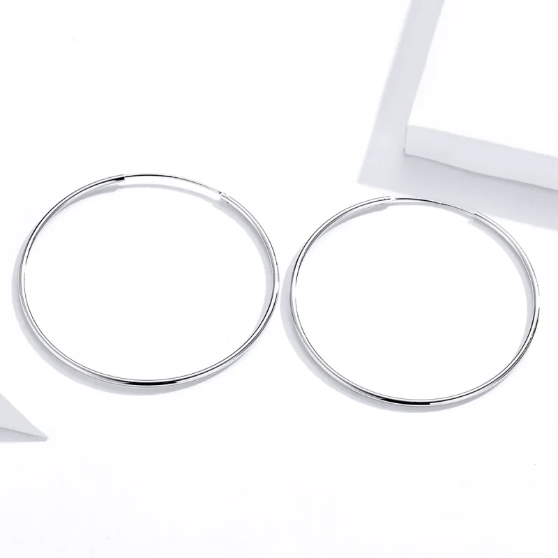 (image for) Pandora Style Silver Hoop Earrings, Simple Line - SCE711 - View 4