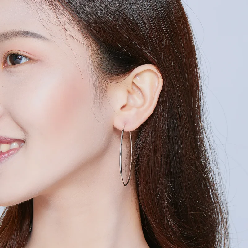 (image for) Pandora Style Silver Hoop Earrings, Simple Line - SCE711 - View 5