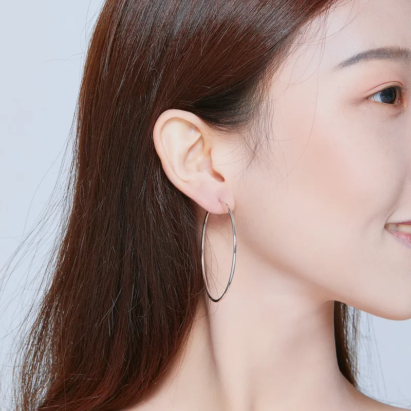 (image for) Pandora Style Silver Hoop Earrings, Simple Line - SCE711 - View 6