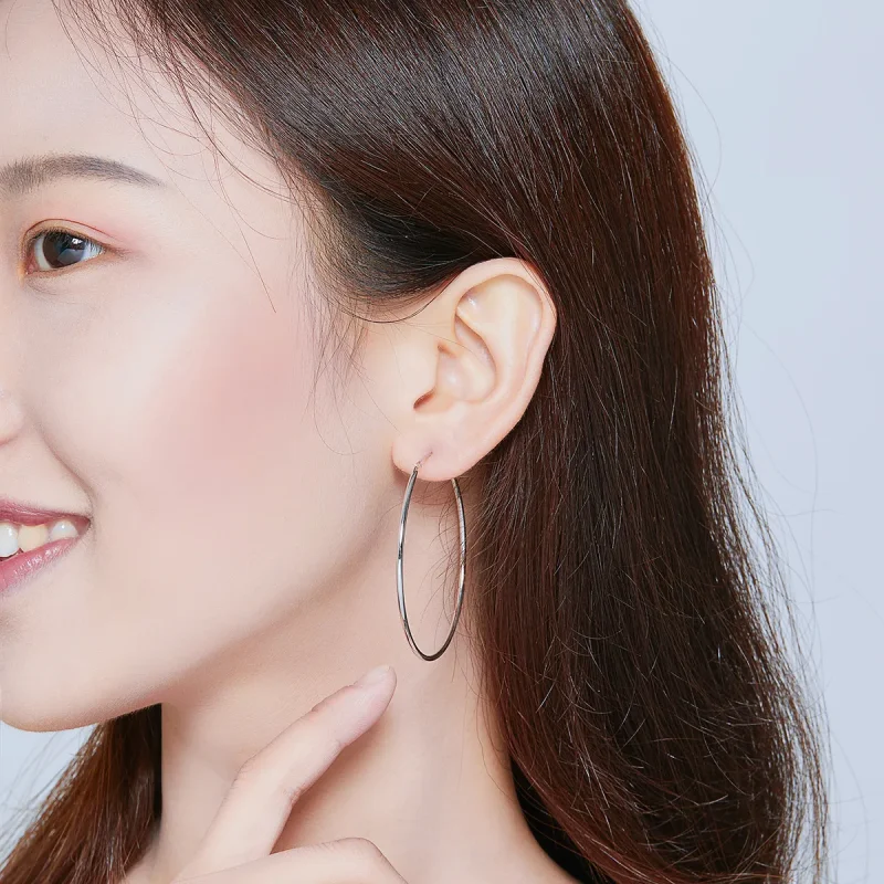 (image for) Pandora Style Silver Hoop Earrings, Simple Line - SCE711 - View 7