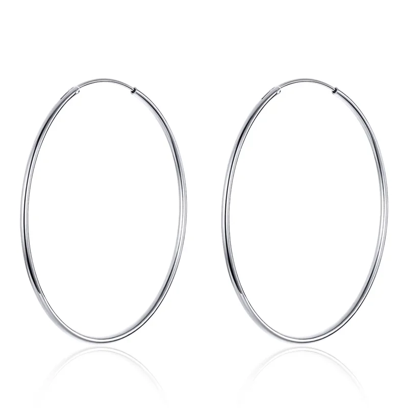 (image for) Pandora Style Silver Hoop Earrings, Simple Line - SCE711 - Product Image