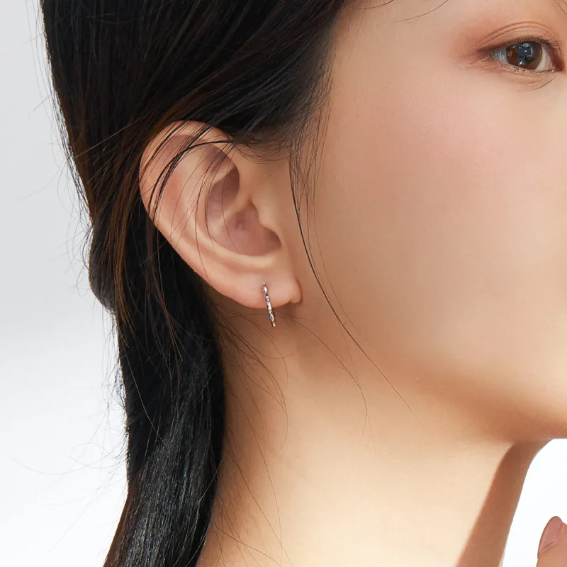 (image for) Pandora Style Silver Hoop Earrings, Simple Line - SCE843 - View 5