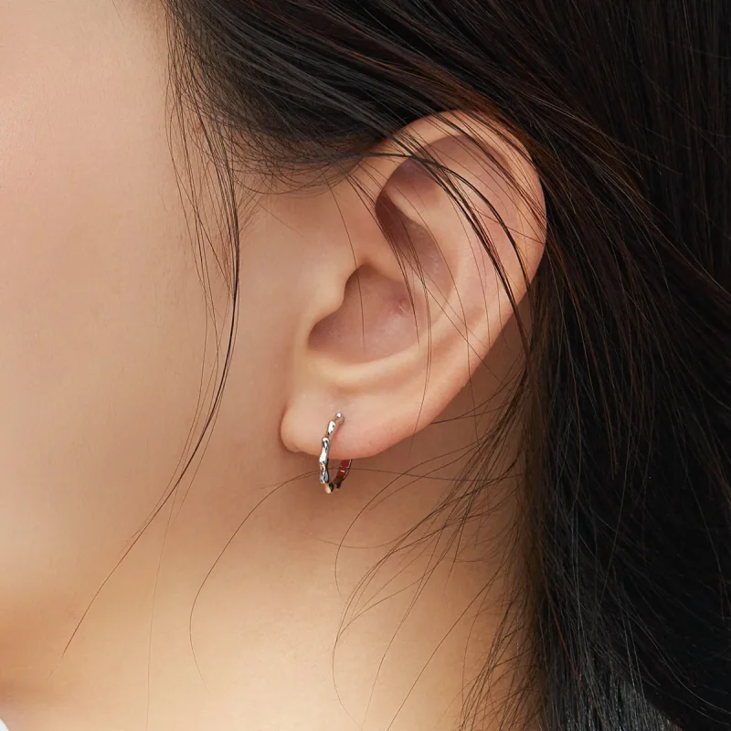 (image for) Pandora Style Silver Hoop Earrings, Simple Line - SCE843 - View 6