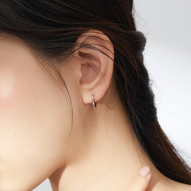 (image for) Pandora Style Silver Hoop Earrings, Simple Line - SCE843 - View 7