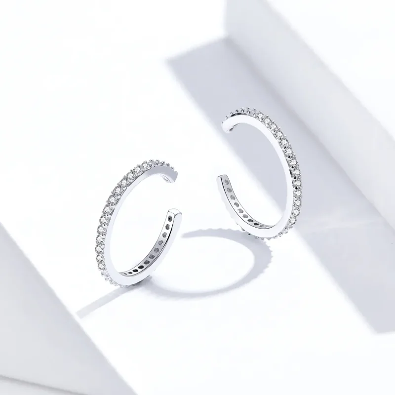 (image for) Pandora Style Silver Hoop Earrings, Simple - SCE842 - View 4