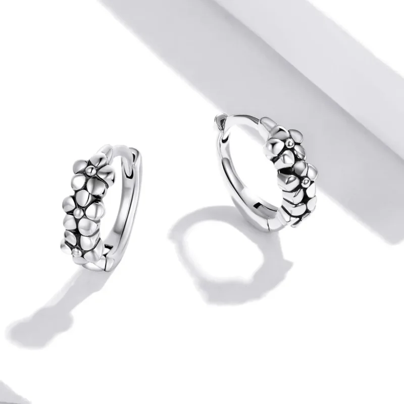 (image for) Pandora Style Silver Hoop Earrings, Simple Silver Flowers - SCE1154 - View 2