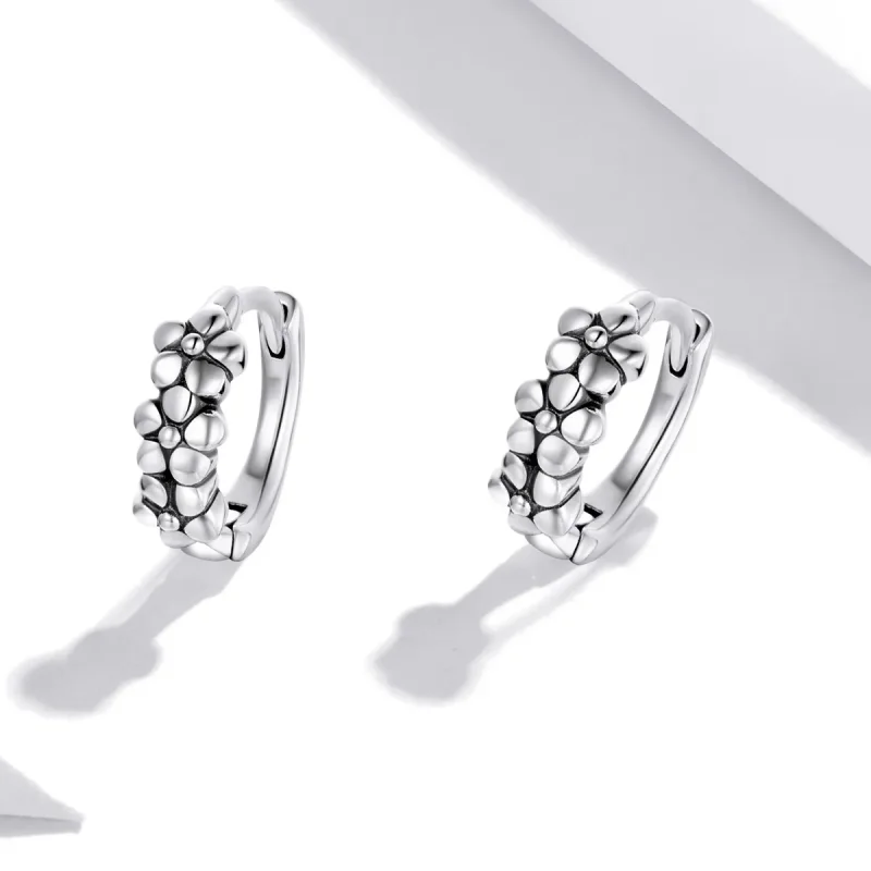 (image for) Pandora Style Silver Hoop Earrings, Simple Silver Flowers - SCE1154 - View 3