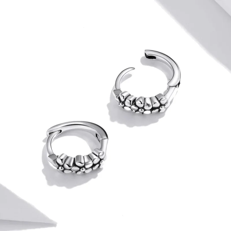 (image for) Pandora Style Silver Hoop Earrings, Simple Silver Flowers - SCE1154 - View 4