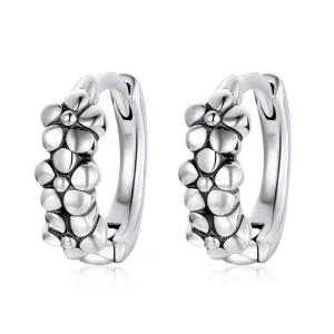 (image for) Pandora Style Silver Hoop Earrings, Simple Silver Flowers - SCE1154