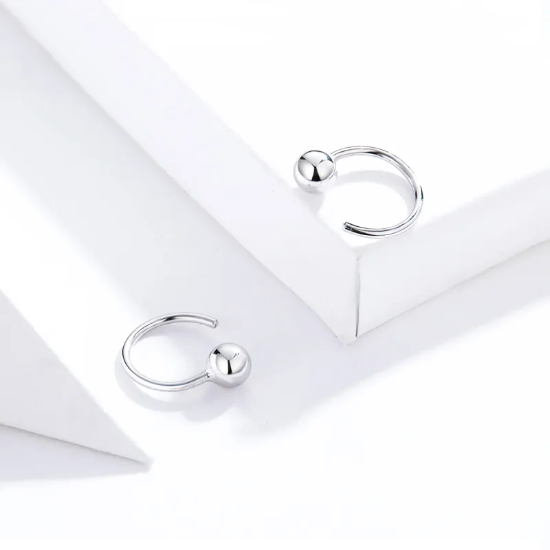 (image for) Pandora Style Silver Hoop Earrings, Small Ball - SCE782-A - View 2