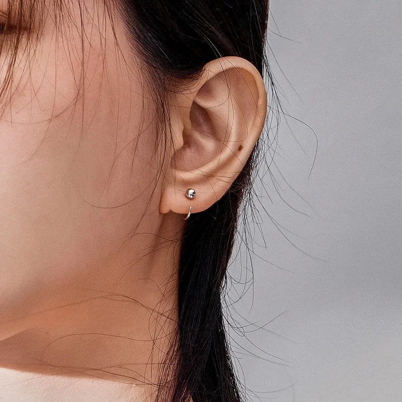 (image for) Pandora Style Silver Hoop Earrings, Small Ball - SCE782-A - View 5