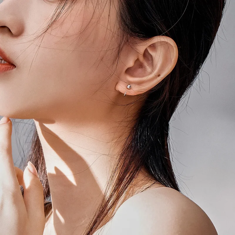 (image for) Pandora Style Silver Hoop Earrings, Small Ball - SCE782-A - View 6