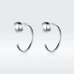 (image for) Pandora Style Silver Hoop Earrings, Small Ball - SCE782-A