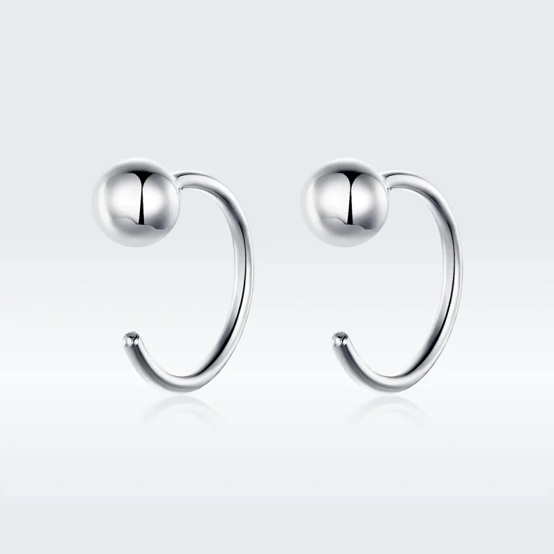 (image for) Pandora Style Silver Hoop Earrings, Small Ball - SCE782-A - Product Image