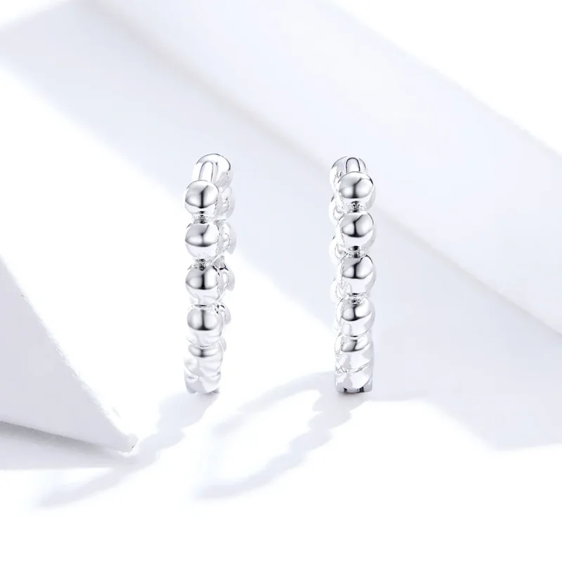 (image for) Pandora Style Silver Hoop Earrings, Small Ball - SCE807-A - View 2