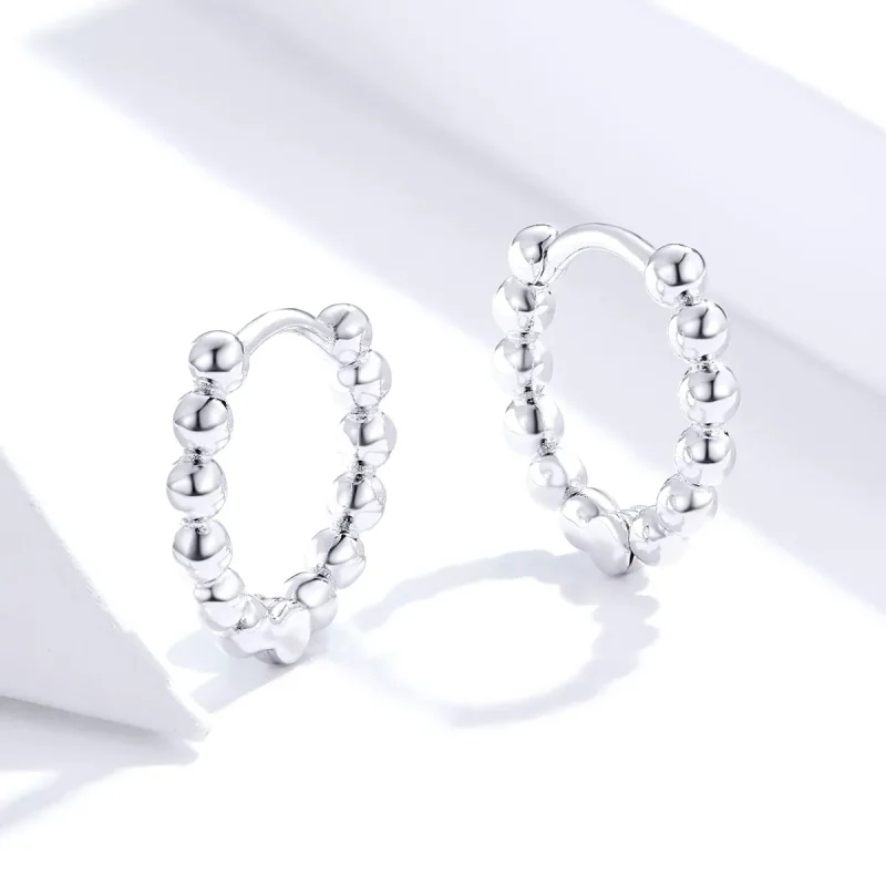 (image for) Pandora Style Silver Hoop Earrings, Small Ball - SCE807-A - View 4