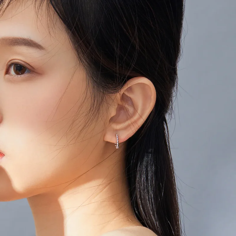 (image for) Pandora Style Silver Hoop Earrings, Small Ball - SCE807-A - View 5