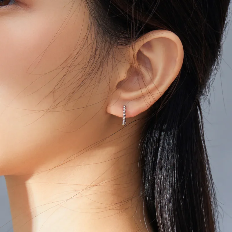 (image for) Pandora Style Silver Hoop Earrings, Small Ball - SCE807-A - View 6