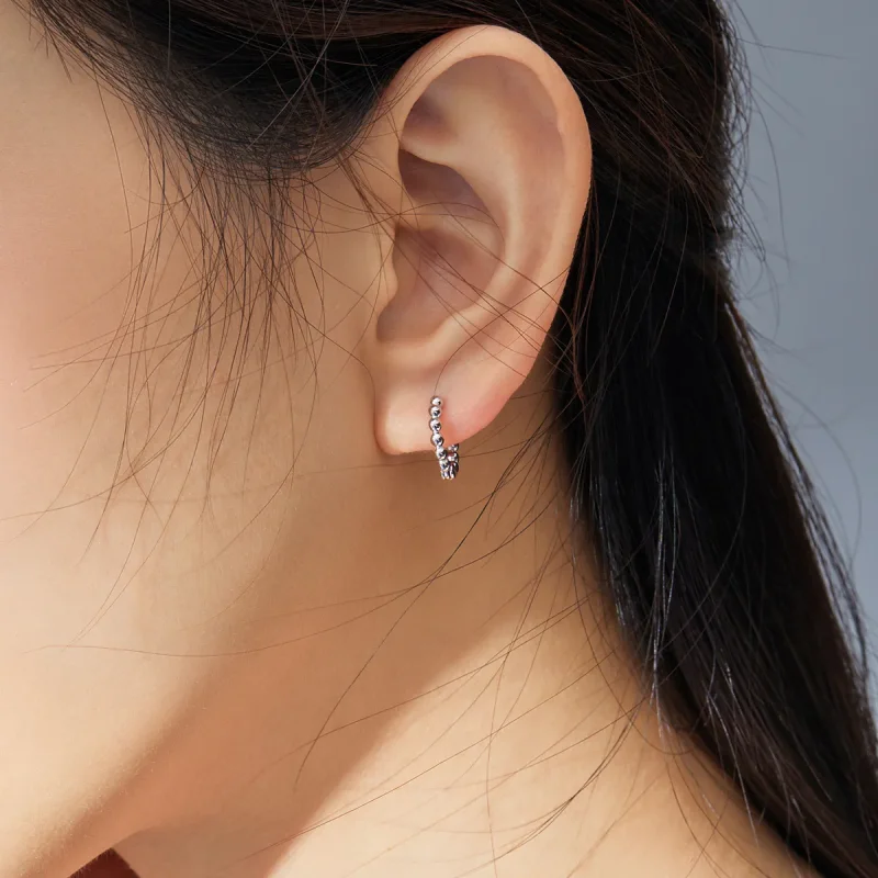 (image for) Pandora Style Silver Hoop Earrings, Small Ball - SCE807-A - View 7